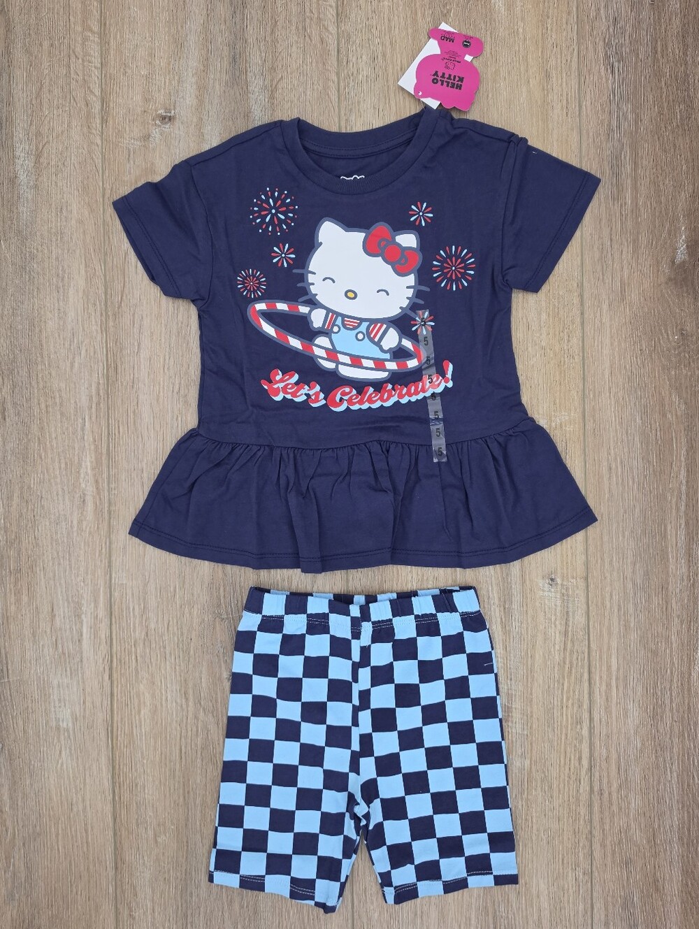 NWT Hello Kitty 'Let's Celebrate' Peplum Top & Biker Shorts Set - Girls Size 5